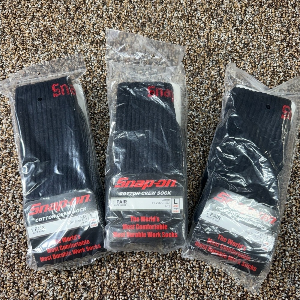 Snap-On Black and Gray Cotton Crew Work Socks - 3 pack ($12/pair) - Large - NWT - Picture 4 of 4